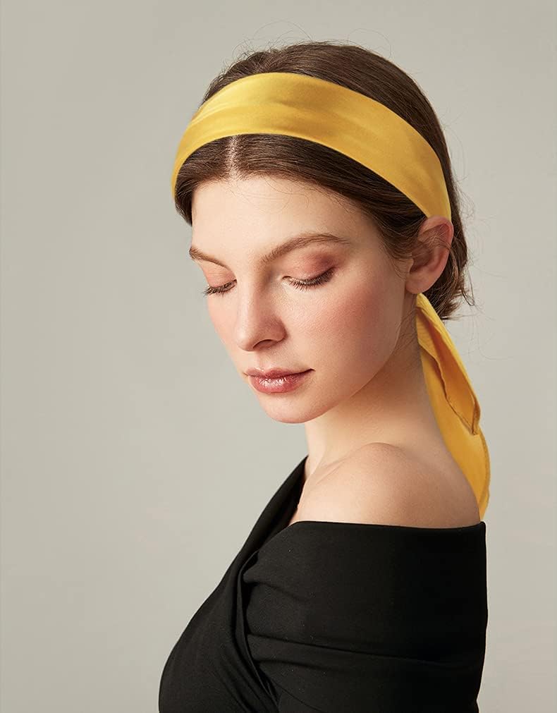 GERINLY Yellow Long Neckerchief Pure Mustard Skinny Scarf Necktie for 50's Costume Party Hair Scarf Belt Gold Scarves (Yellow) - Image 4